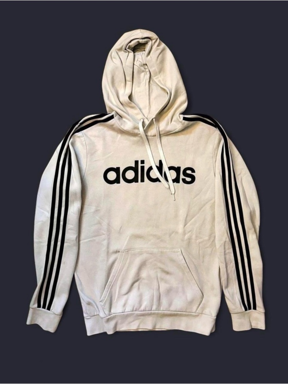 Adidas Cream Hoodie with Black 3-Stripe Sleeve and Logo